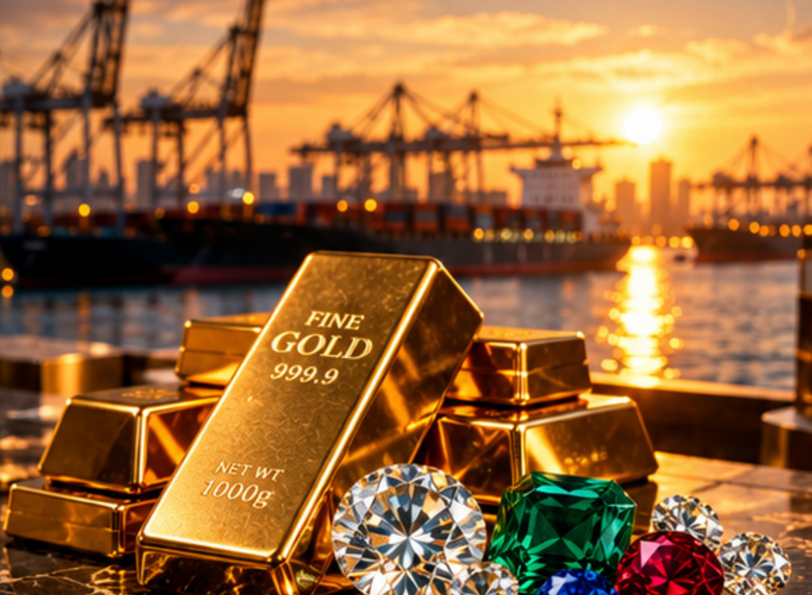 MANTRINI approved gold bullion and gemstones at international shipping port